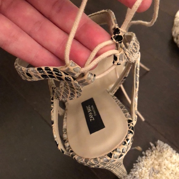 BRAND NEW Zara Snakeskin Strappy Lace Up Heels - Picture 6 of 8